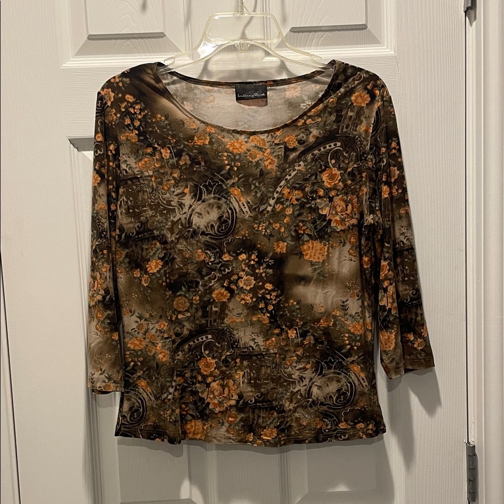 Brittany Black Y2K Floral Long Sleeve Top - Orange and Brown